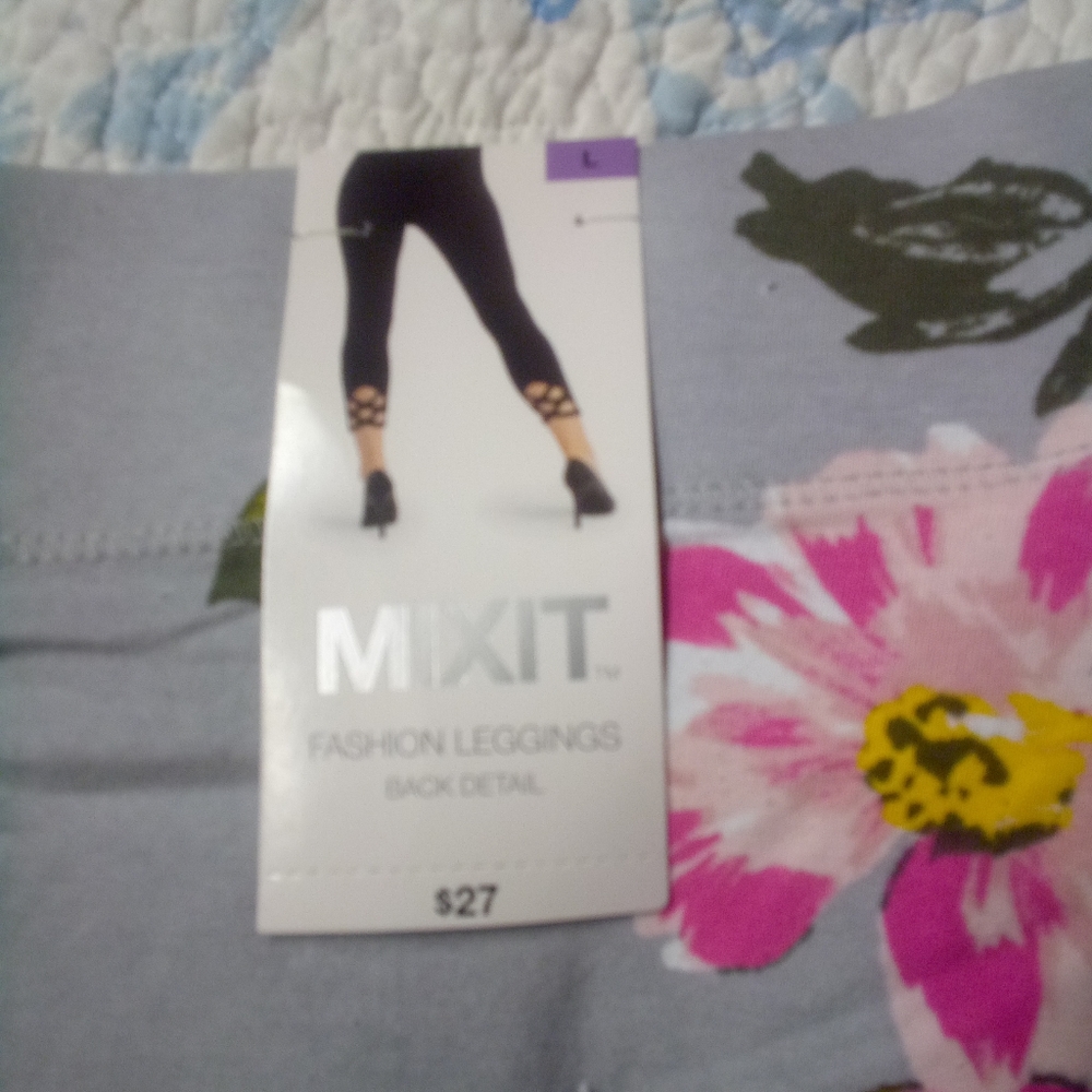 Mix it leggings, size L, gray with pink flowers